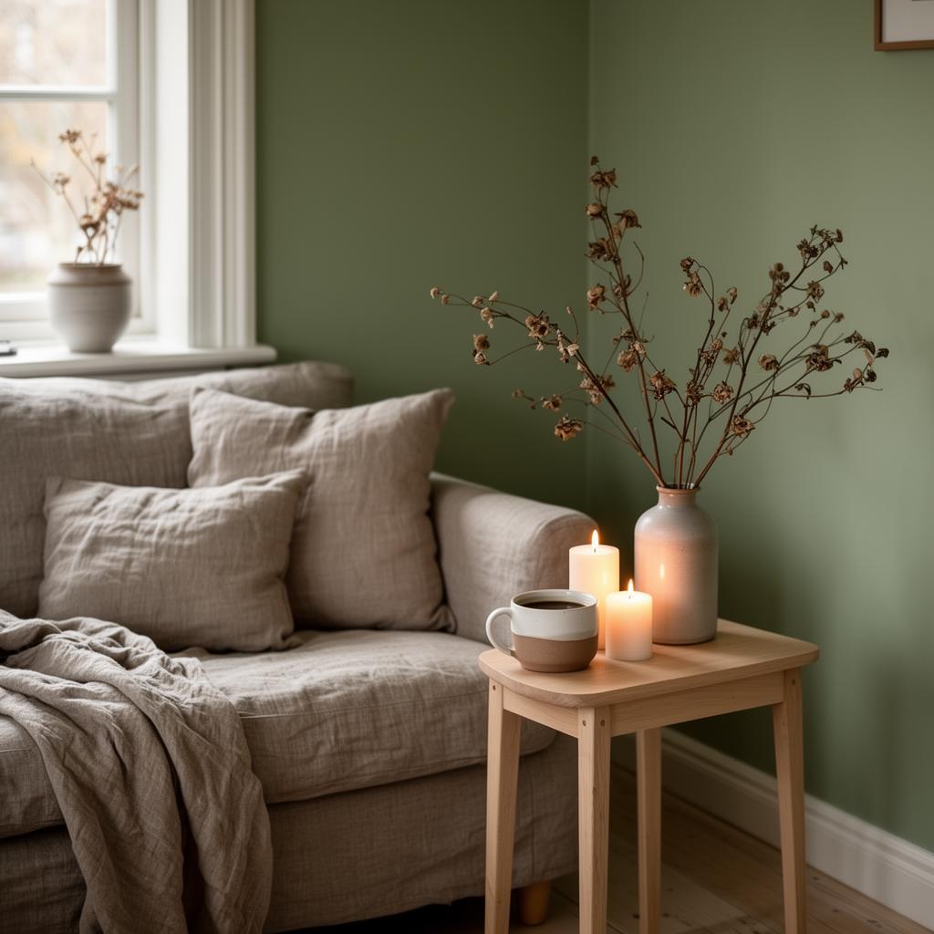 Calm sage-green Scandinavian interior